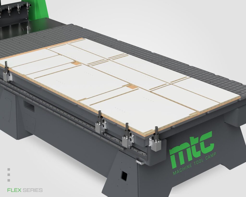 Close up view of work table area on the the Flex Series CNC routing machine by Machine Tool Camp