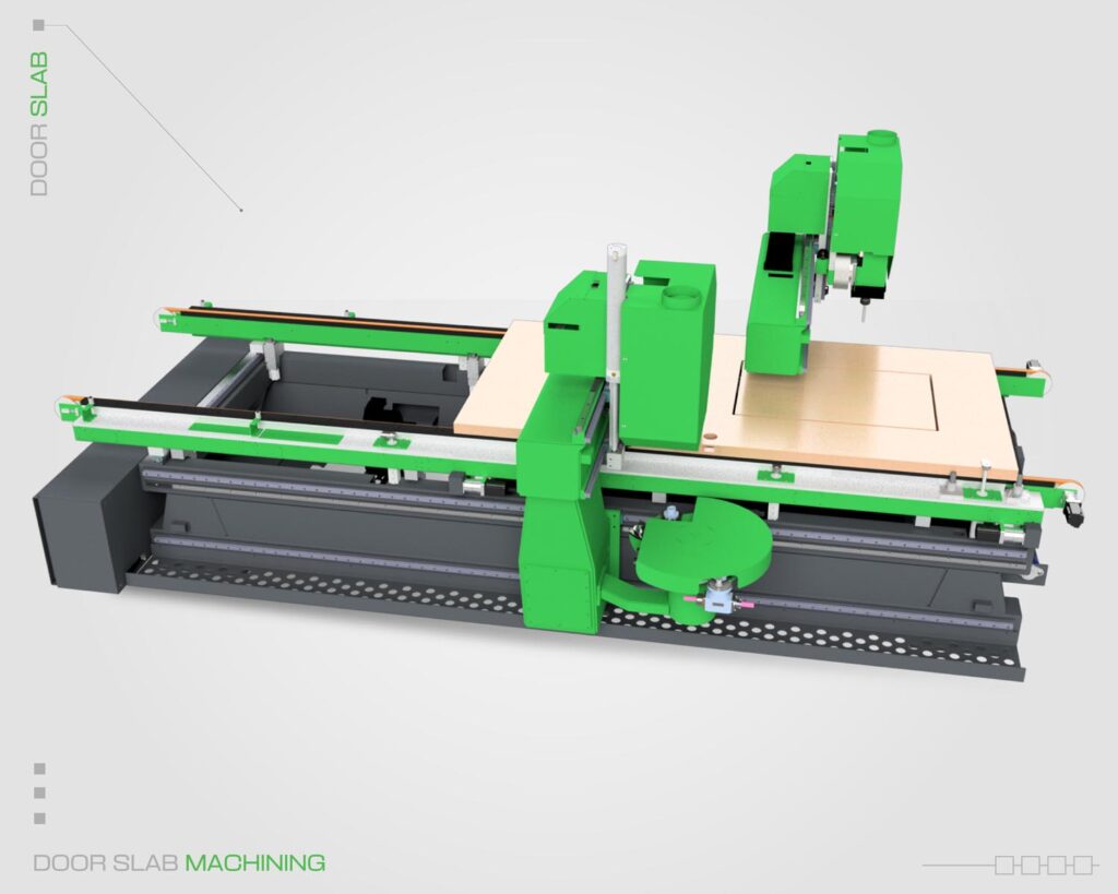 Profile view of the door slab CNC machining center by MTC, processing wood.