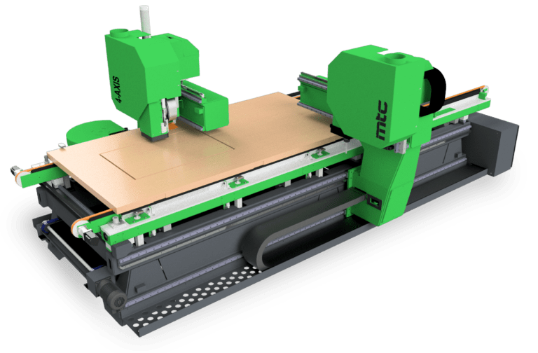 Side angle view of the door slab CNC machine by MTC.