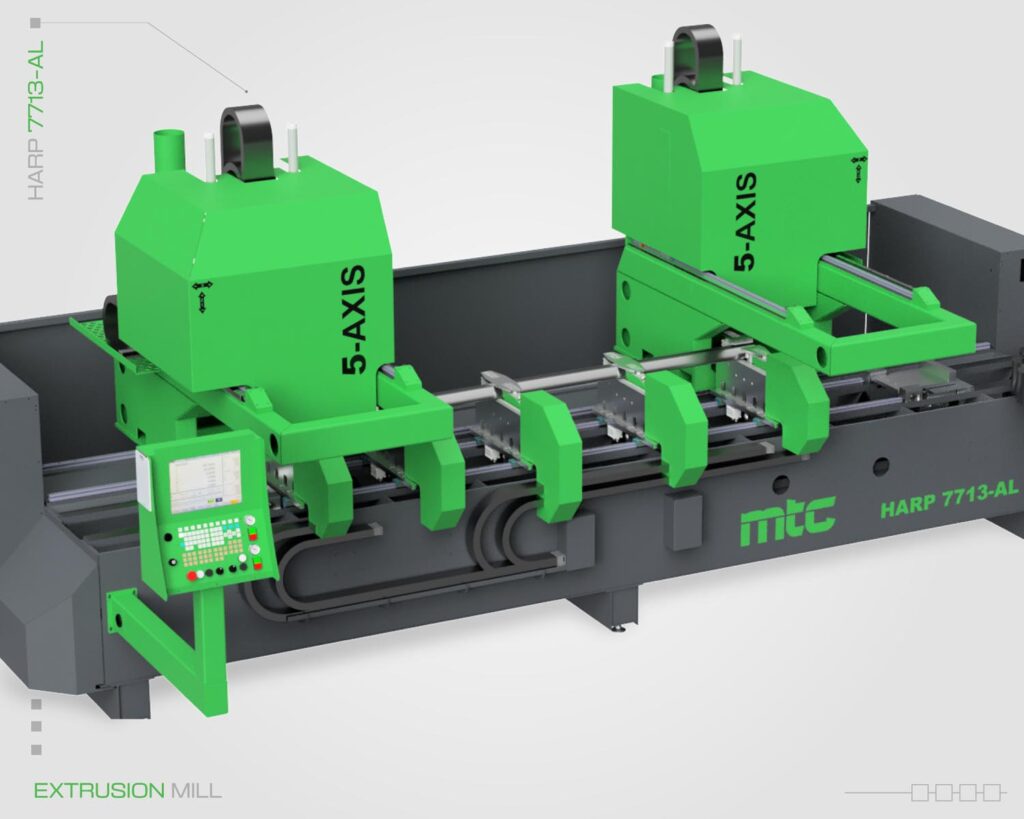 CNC extrusion mill MTC HARP 7713-AL featuring 5-axis technology for precise fabrication