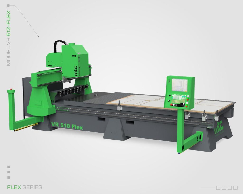 Side-view image of the Flex Series Vertical CNC router, Model VR 510 Flex by Machine Tool Camp.