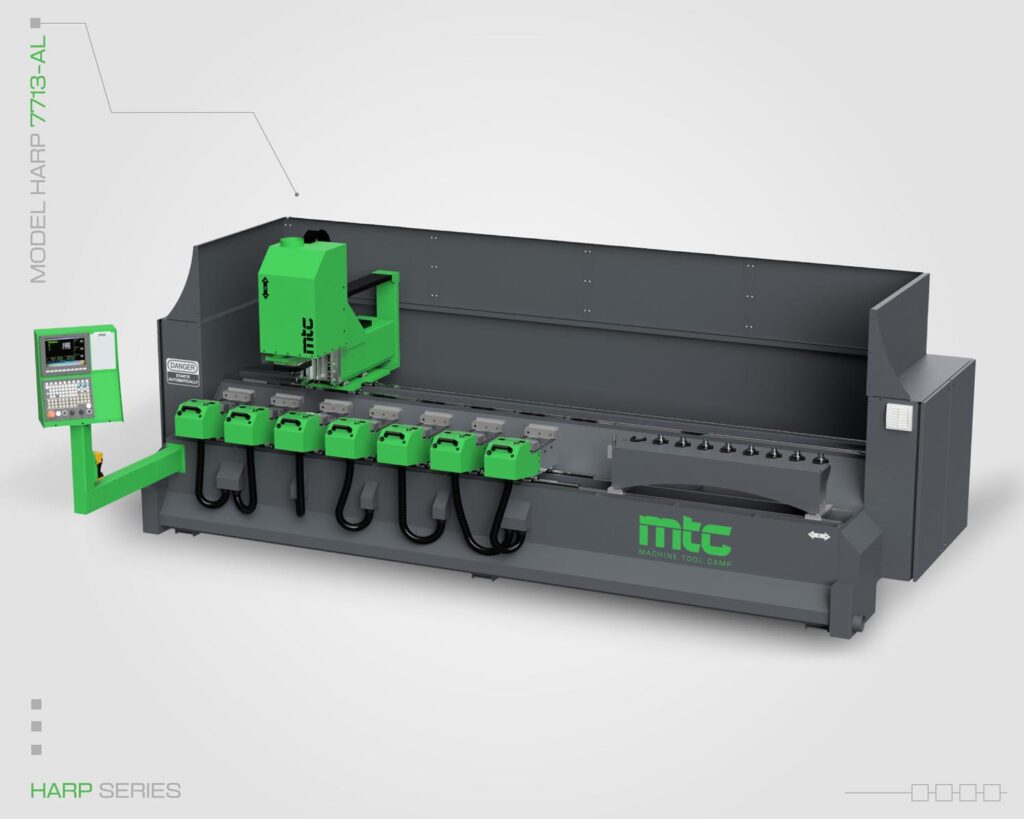 Door and window CNC machine for long and narrow parts processing by MTC. Front view.