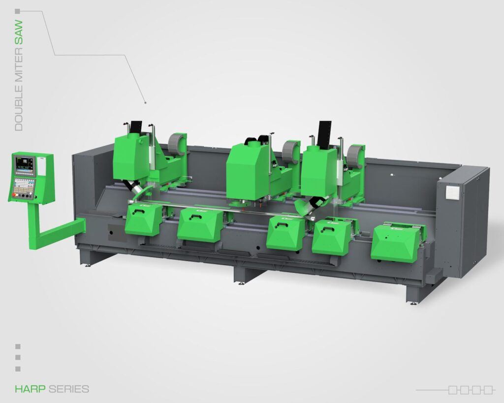 MTC's specialized double miter saw for accurate multi-material processing.