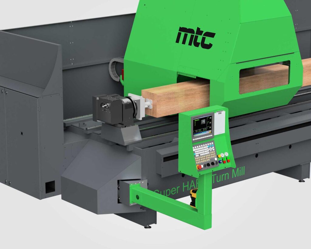 close-up view of Turn Mill CNC machine for parts up to 14” in diameter. Model Super HARP Turn Mill by MTC.